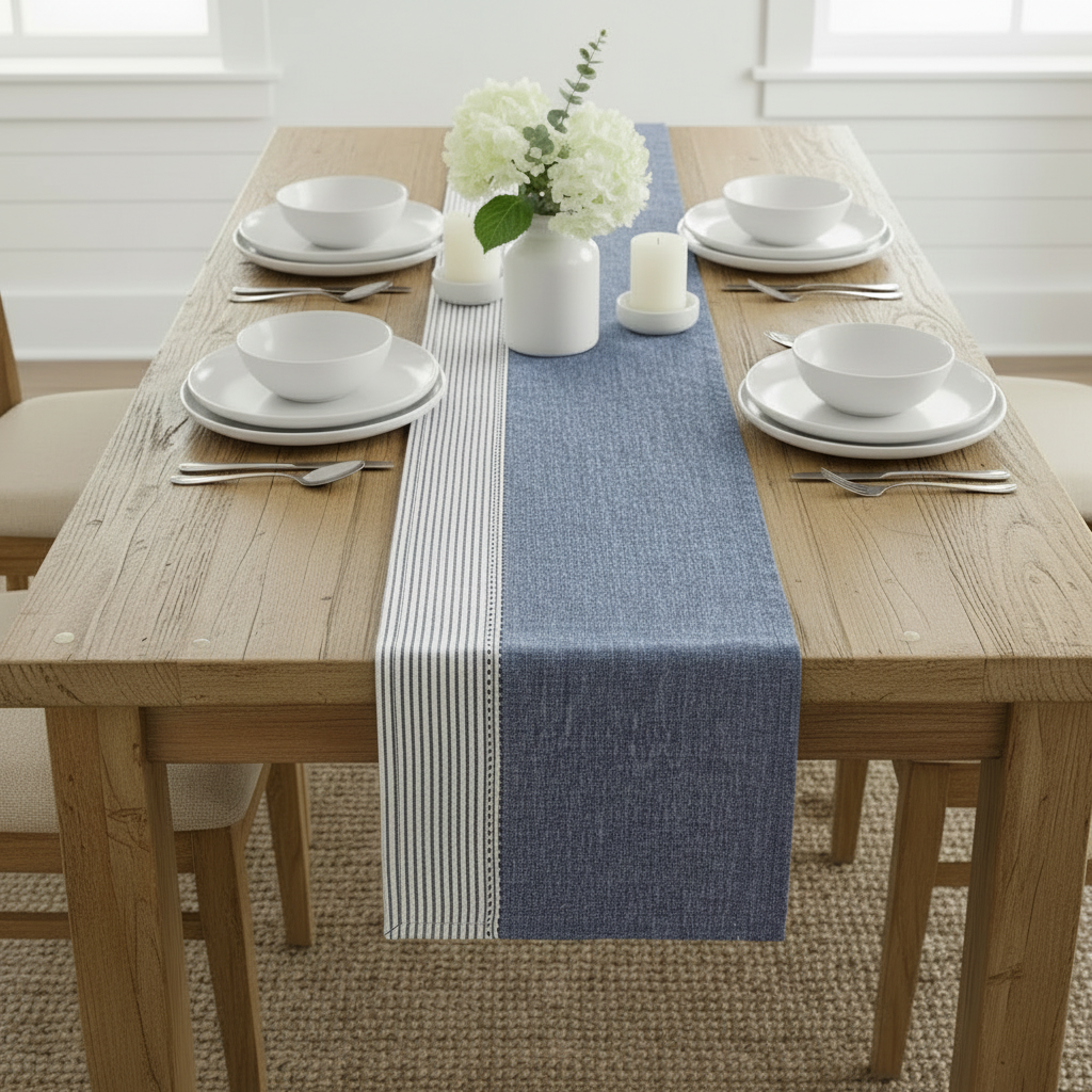 Linen Kitchen Table Runner, Blue
