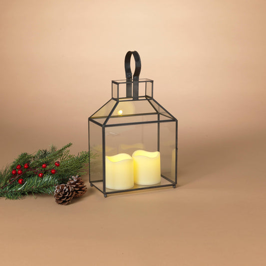 13.3"H Metal & Glass Lantern