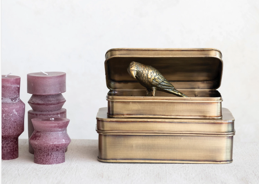 Decorative Metal Box, Antique Brass Finish, Small