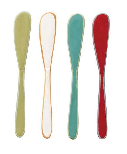 Enameled Stainless Steel Knives w/ Colored Edge, 4 Colors, Set of 4
