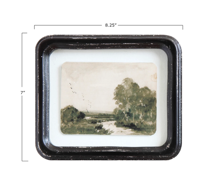 Set of 4 Wood Framed Glass with Floating Vintage Landscape