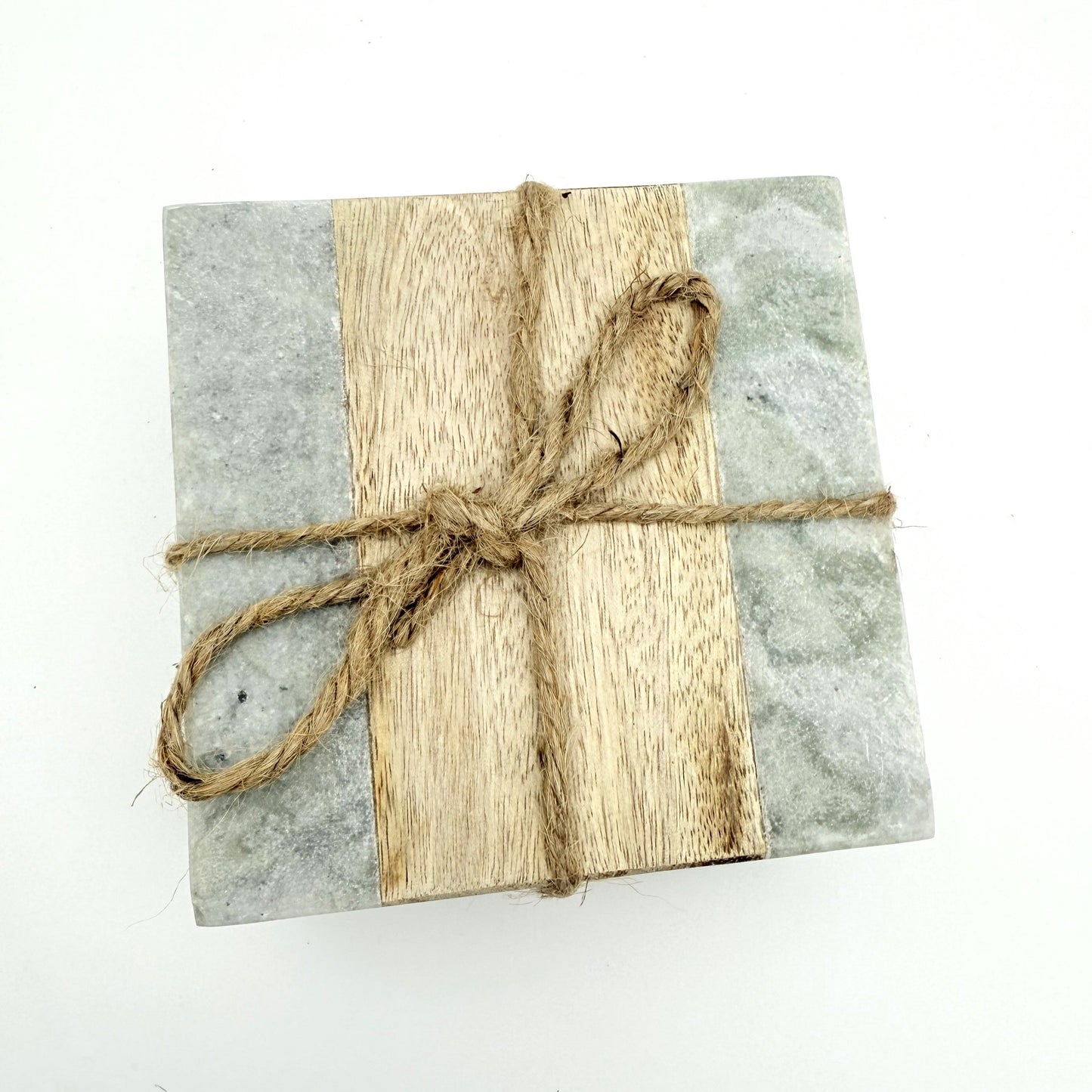 Marble and Wood Coasters, Set of 4