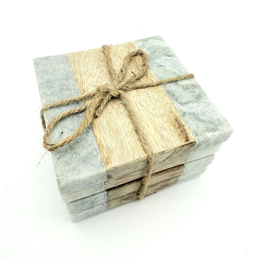 Marble and Wood Coasters, Set of 4