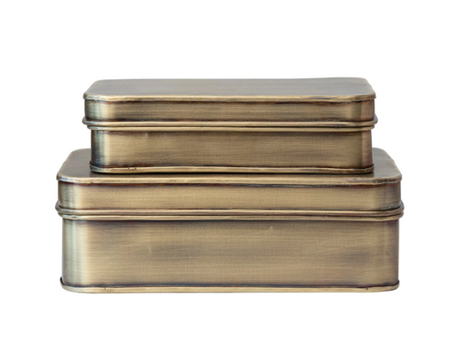 Decorative Metal Box, Antique Brass Finish, Large
