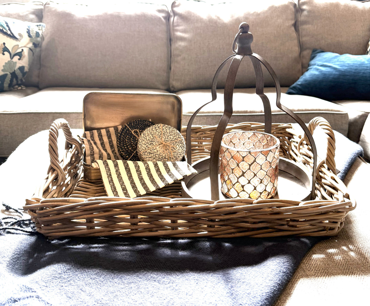 Woven Rattan Tray with Handles-Small