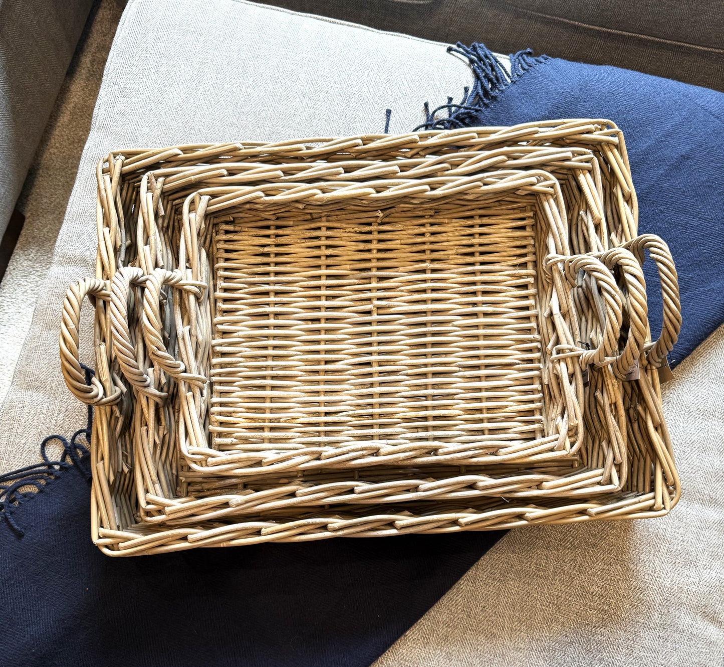 Woven Rattan Tray with Handles-Medium