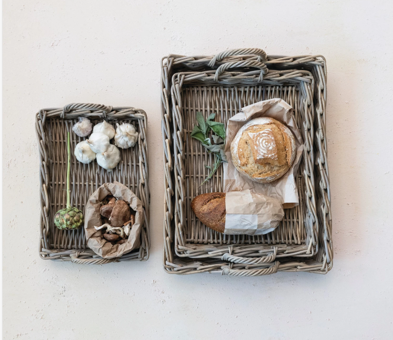 Woven Rattan Tray with Handles-Medium