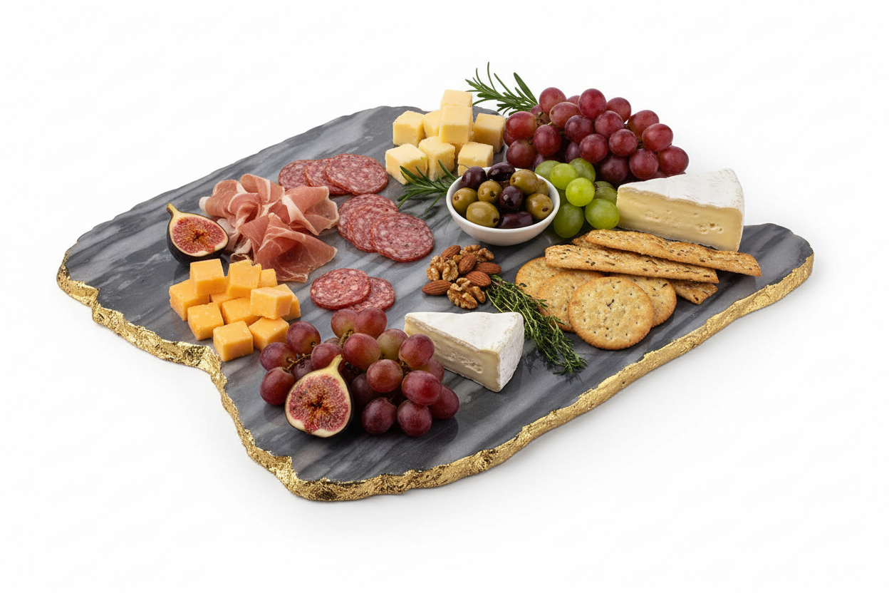 Square Metz Marble Serving Board in Gray with Gold Trim