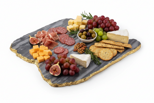 Square Metz Marble Serving Board in Gray with Gold Trim