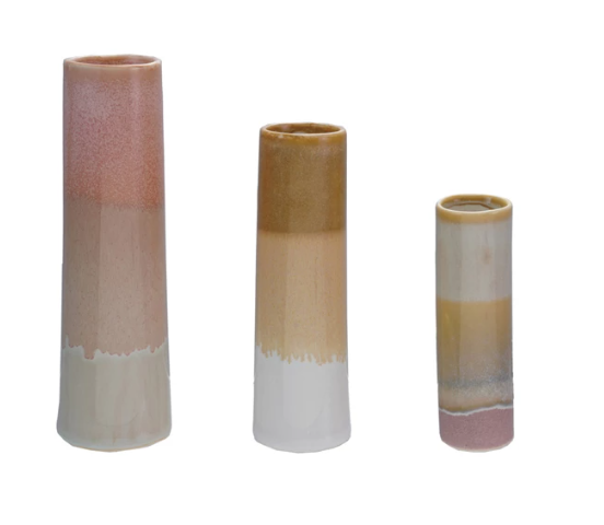 Stoneware Vases, Reactive Glaze, Set of 3 (Each One Will Vary)