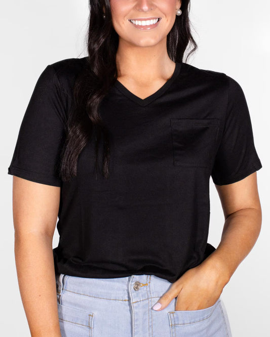 Highlands V-Neck Pocket Tee in Black