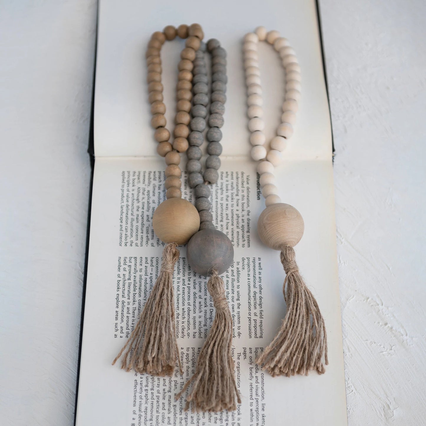 Pine Wood Bead Garland with Jute Tassels