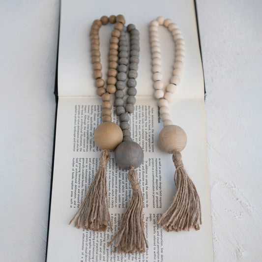 Pine Wood Bead Garland with Jute Tassels